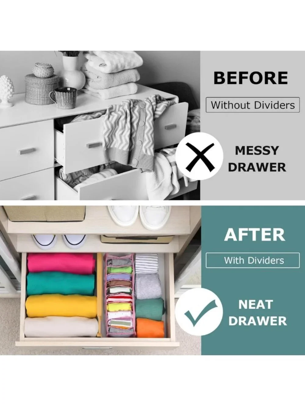 Adjustable Bamboo Drawer Dividers 4-Pack | Expandable Kitchen & Closet Organizer